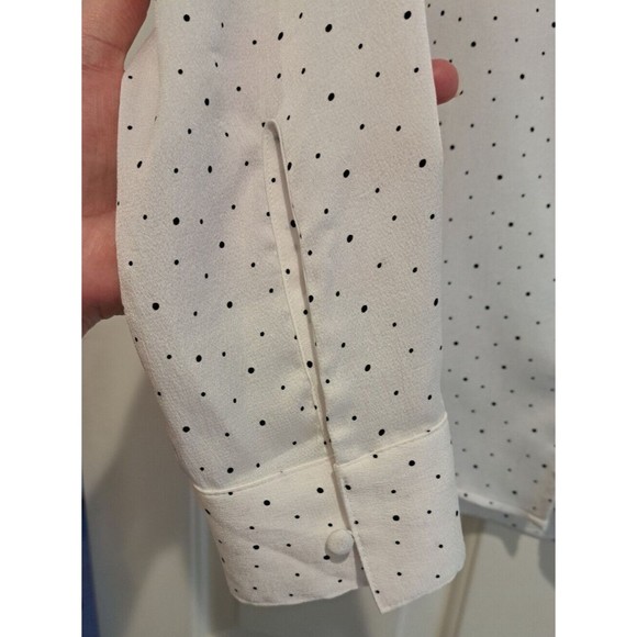 EXPRESS Slim Fit Portofino Blouse White with Black Polka Dot Button Accents Sz S - Picture 4 of 11